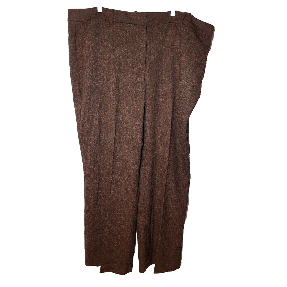 NWT Lane Bryant The Houston Brown Tweed Relaxed Wide Leg Trouser Pockets 26R